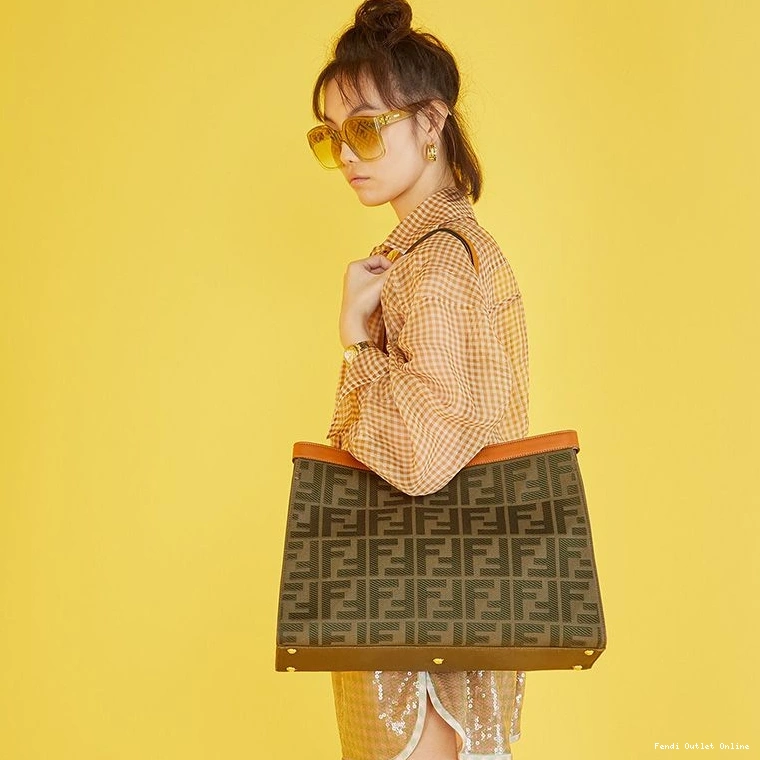 Affordable X-Tote FF Motif Fendi Canvas Medium In Peekaboo Coffee 0808